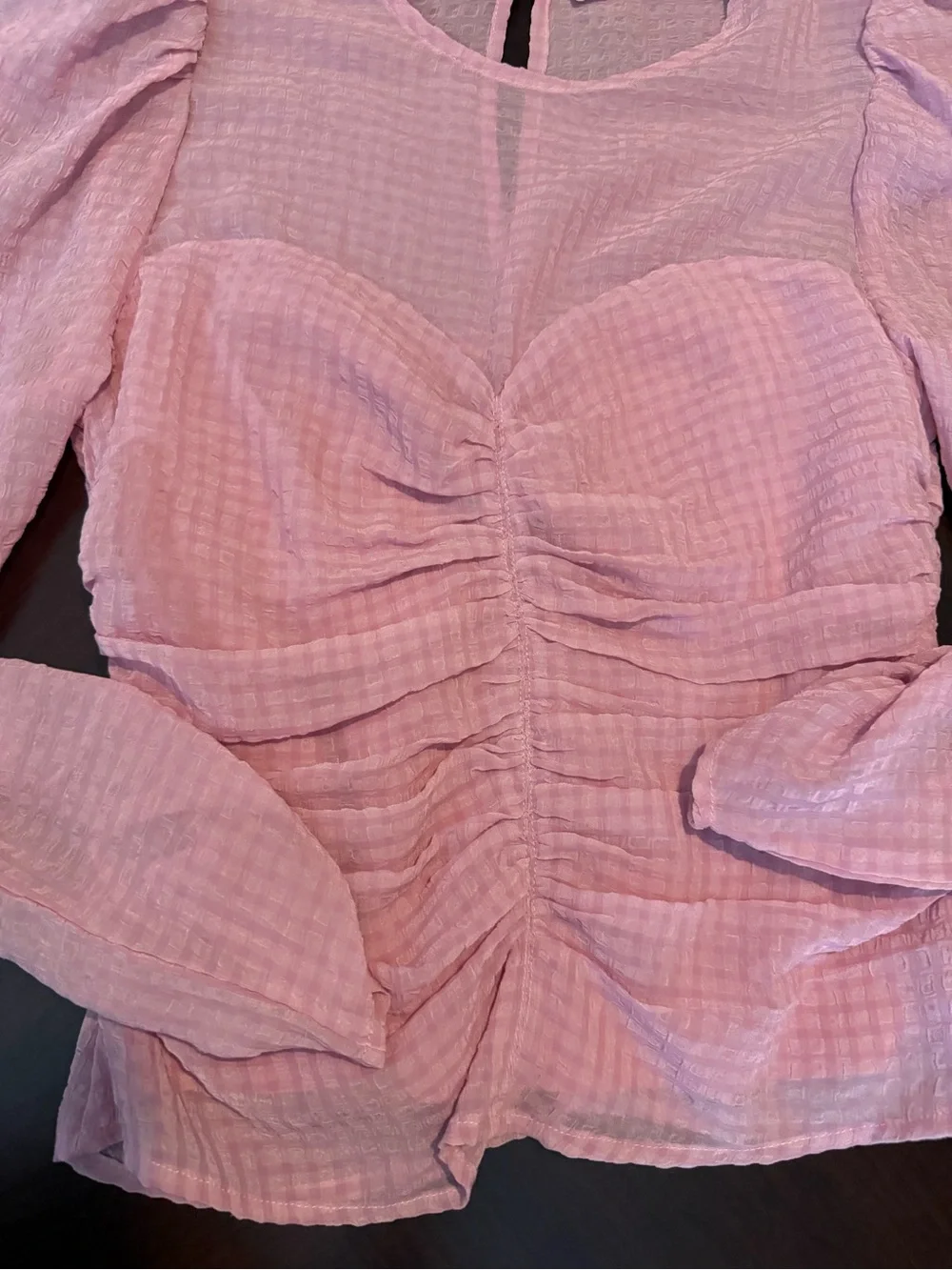 Astr Pink Ruched Peplum Long-Sleeve Blouse